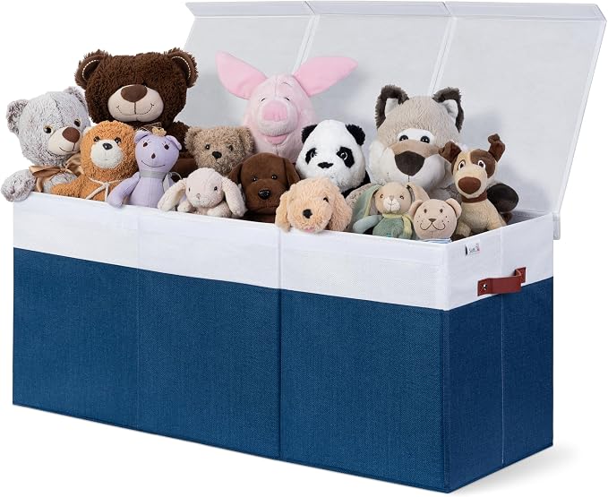 SoftOwl Extra Large Toy Storage Organizer with Lid - Sturdy, Collapsible Toy Chest Storage Box Design - Toys Bin with Dividers for Kids, Nursery, Bedroom, Playroom 37"x16"x14" by SoftOwl