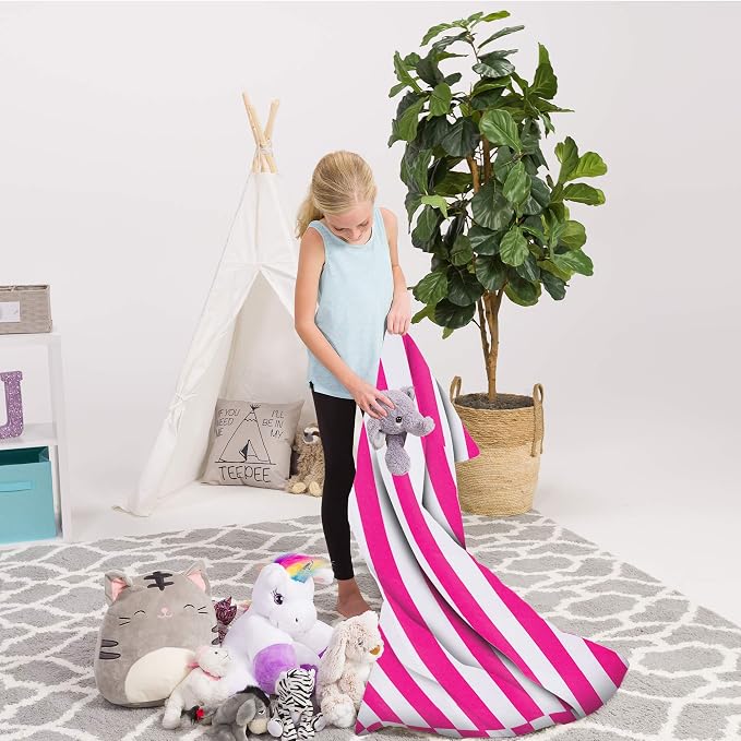 Posh Creations Stuffed Animal Storage Bean Bag Chair Kids, Teens and Adults-Stuffie Seat Cover ONLY, 200L-Large, Canvas Stripes Pink and White - Image 4