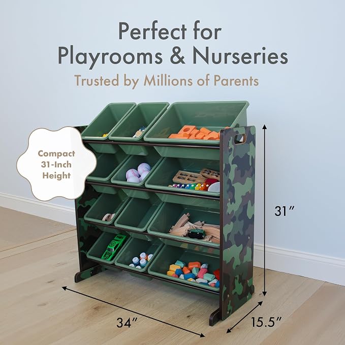 Humble Crew Kids Toy Organizer with 12 Bins, 4 Tier Storage for Playroom | Sturdy wood and steel toddler shelf, removable BPA-free containers, wall anchor anti-tip safety kit for bedroom or classroom - Image 6