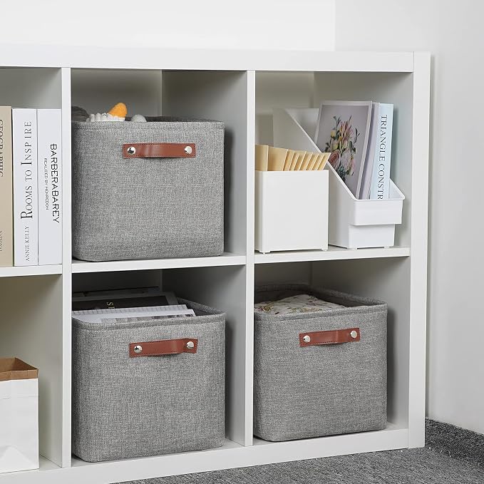 DULLEMELO Medium Storage Baskets for Organizing, Rectangular Fabric Storage Bins Collapsible, Perfect for Shelves, Closets, Nursery, Home, Office, Empty Gift Baskets (3-Pack,Grey) - Image 7