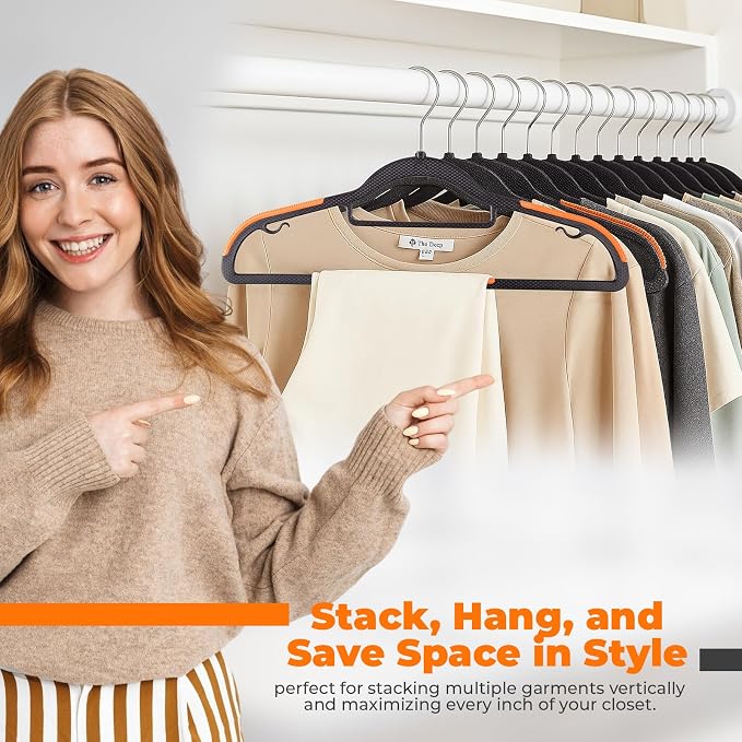 Plastic Hangers 20 Pack, Cascading Slim Space Saving Clothing Hangers with 360° Rotating Hook, Non Slip Clothes Hangers for Sweater Shirt, Heavy Duty Coat Hanger with Inner Hook for Closet, Black - Image 7