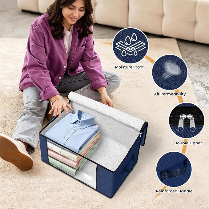 35L Closet Organizers, Foldable Under Bed Storage Containers | Storage Bags with Zippers,Window and Handles for Organizing Bedroom, Closet, Clothing,Organization with Handle - Image 4