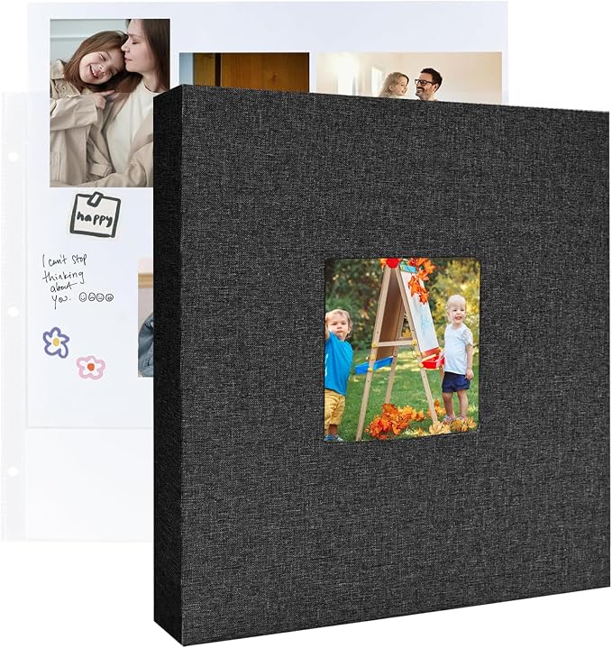 8.5x11 Scrapbook Inch Large 3 Ring DIY Linen Cover Scrap Books with 30 Plastic Sleeves 60 Pages Blank White Inner Pages, 8.5 x 11 Scrapbook Photo Albums for Baby Travel Wedding kids (Black) by LUOCCHI