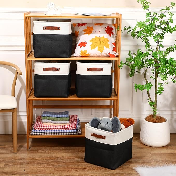 Uiifan 8 Pack 12 x 12 x 12 Inch Large Storage Baskets Collapsible Fabric Storage Cubes Bins with Handles for Shelves Closets Nursery Home Clothes Toys Organizers, Black - Image 4