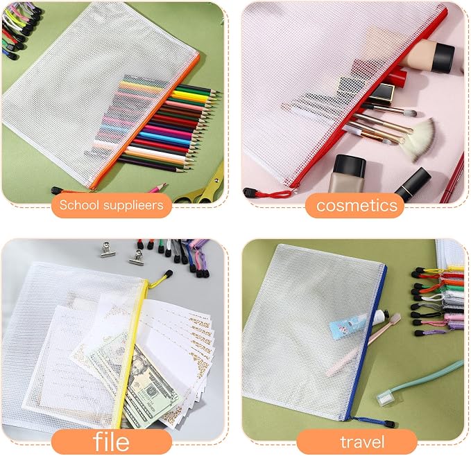 200 Pcs A4 Mesh Zipper Pouch Bulk Waterproof Mesh Zipper Organizer Plastic File Folder Case for School Office Supplies Document Board Games Puzzle(Multicolor) - Image 5