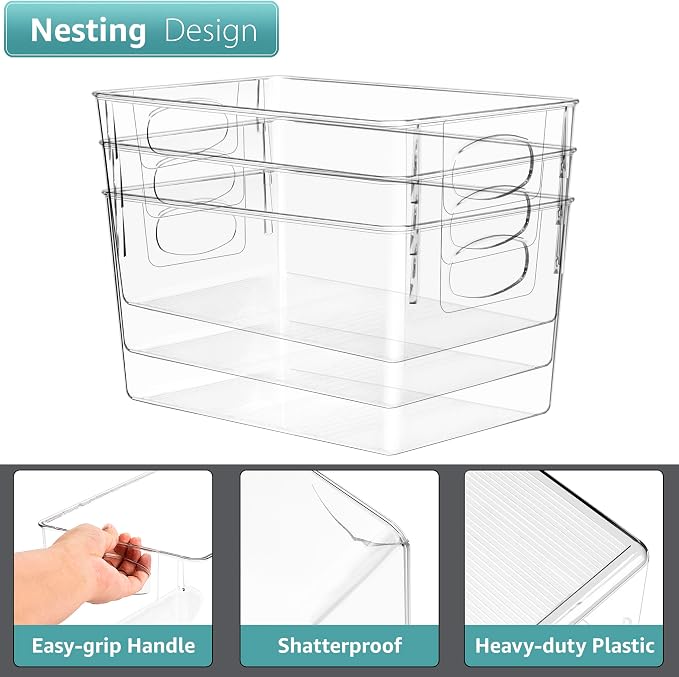 Sorbus Fridge Organizers and Storage, Clear Plastic Bins (Large, 2 Pack) | Handled containers keep crafts, clothing and household supplies sorted across pantries, cabinets, refrigerators and closets. - Image 4