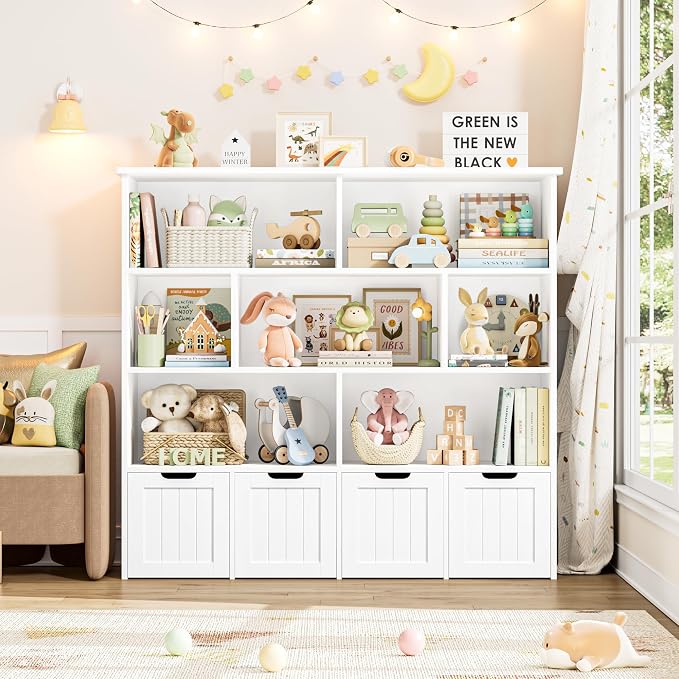Toy Storage Organizer with Movable Drawer Toy Organizer for Kids | Kids Bookshelf and Toy Chest Storage with Hidden Wheels, Toy Organizers and Toy Storage for Playroom, White - Image 4