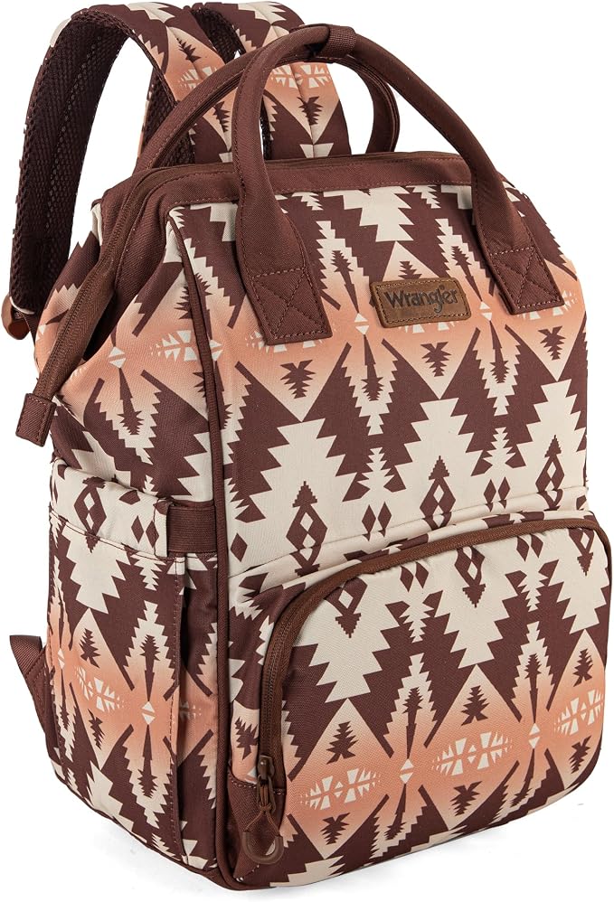 Wrangler Aztec Backpack Organized Daypack Travel Baby Bag with Stroller Strap and Side Bottle Pockets WG2204-9110BR by Wrangler%C2%AE