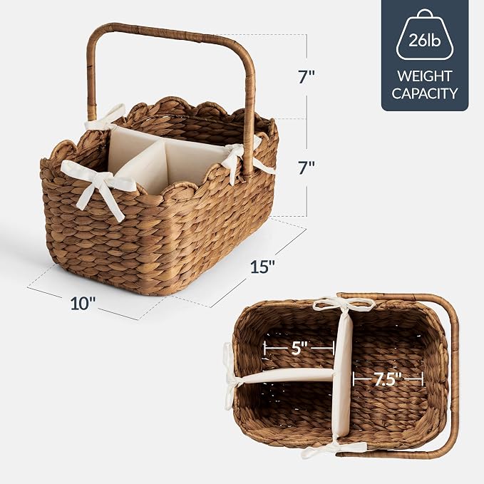 Best Choice Products Baby Diaper Caddy Organizer, Large Portable Handmade Nursery Basket w/Removable Divider & Handles, Handwoven Changing Table Storage Bin for Nursery Organization - Chestnut - Image 2