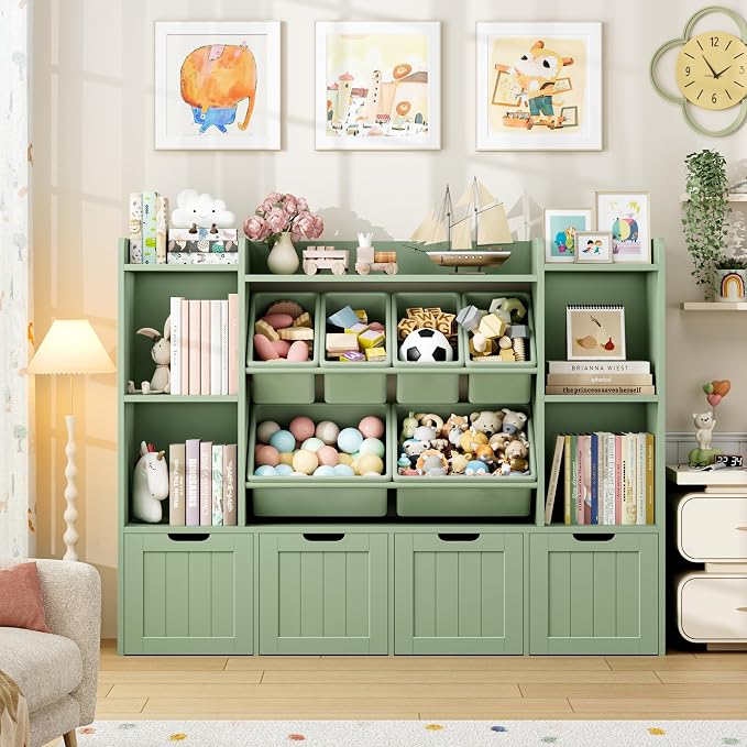 Toy Storage Organizer with Movable Drawer Toy Organizer for Kids | Large Toy Organizers and Storage with 6 Storage Cubbies, Kids Toy Storage and Toy Chest for Playroom and Kids Room, Green - Image 4