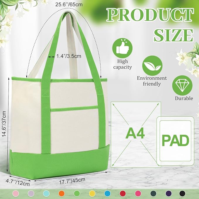 Sanwuta Canvas Tote Bags Bulk with Outer Pockets,Bright Color,12 Pack | Reusable Cotton Grocery Bags, Perfect for Teachers, Party Giveaways, DIY Crafts, Wedding Favors, Business Gifts - Image 3