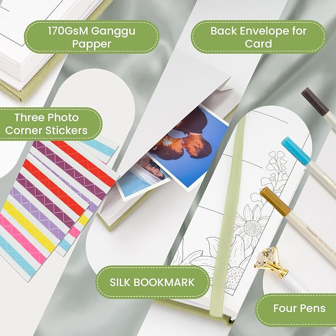 Embroidered Wedding Guest Book—The Perfect Polaroid Guest Book for Wedding Receptions, Birthdays, Baby Showers, and Special Events with 3 Photo Corner Stickers+ 3 DIY pens+1 Diamond Pen - Image 6