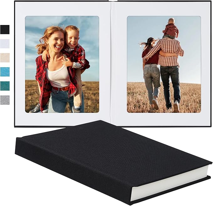 Pssoss 8x10 Photo Album with Writing Space, Linen Cover, 30 Photos, Black | High-GSM writable pages with easy slip-in pockets for weddings, baby photos, family memories, travel, and anniversaries. by Pssoss