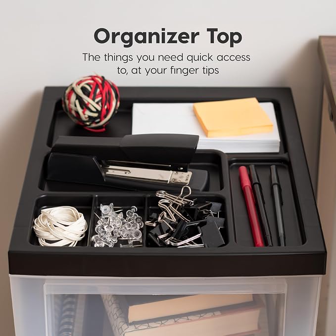 IRIS USA 3-Drawer Rolling Storage Cart, Black/Clear | Keep classroom supplies, teacher essentials, craft materials, and learning tools organized with easy-access drawers. - Image 7
