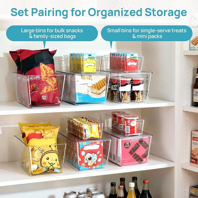 Vtopmart 10 Pack Clear Storage Bins with Lid Set for Pantry Organizer | 6 Large and 4 Small Plastic Pantry Storage Bins with Handle, Storage Containers for Pantry, Kitchen, Fridge, Cabinet - Image 3