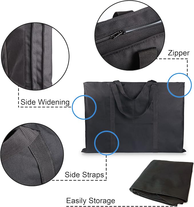 JJRING Dacron Art Portfolio Tote Bag 24'' x 32'' For 23'' x 31'' Black | Light Weight Carrying Storage Case Suitable Poster, Sketching, And Drawing - Image 3