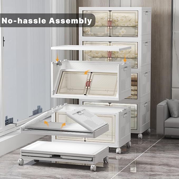 700QT Stackable Storage Bins with Lids, Storage Cabinet with Wheels | Clear Doors Lockable Storage Bins Collapsible Closet Organizer for Space Saving Easy Assembly Extra Large Capacity Heavy Duty - Image 3