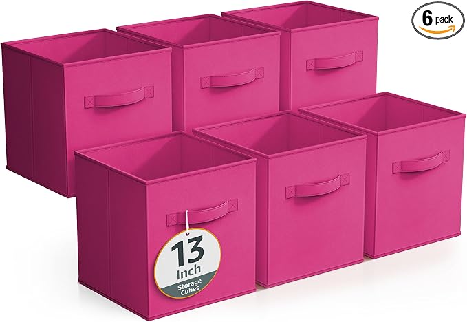 Sorbus Fabric Storage Cubes - 6 Foldable Storage Bins for Organizing Pantry, Cubbies, Toy Box - Clothes Storage & Closet Organizer - 13 Inch Collapsible Cube Baskets for Shelves with Handle by Sorbus