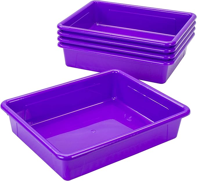 Storex Letter Size Flat Storage Tray – Organizer Bin for Classroom, Office and Home, Violet, 5-Pack (62521A05C), 10 x 13 x 3 Inches - Image 3