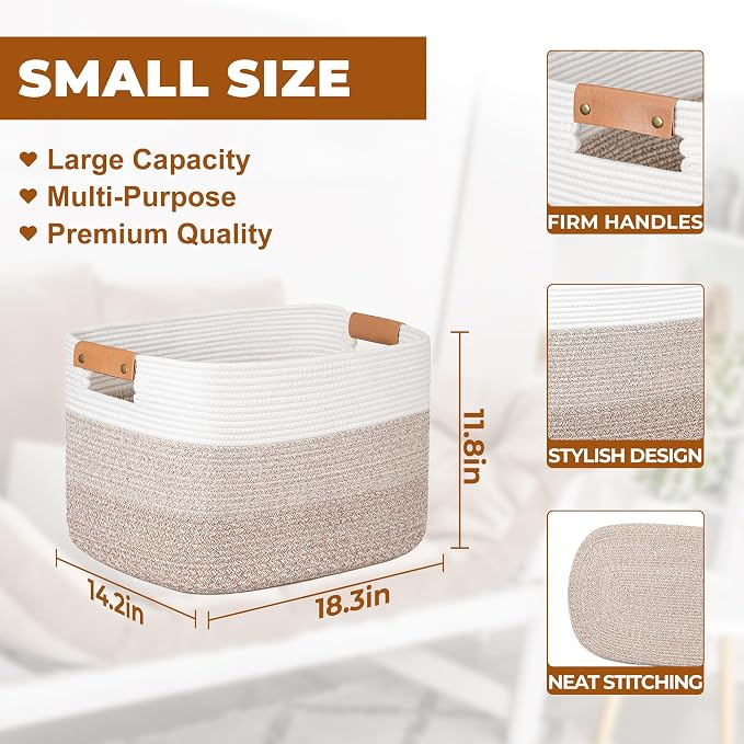 Rectangle Blanket Storage Basket, Large Blanket Basket Living Room, Nursery Nin for Toys, 50 L Large Woven Storage for Toy Organizing & Laundry, 18.11’’*14.17’’*11.81’’, Gradient Brown - Image 2