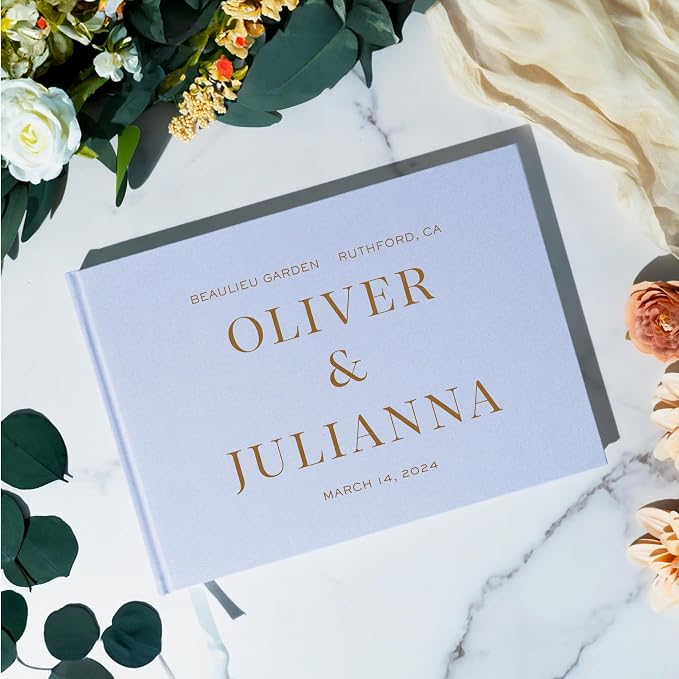 Personalized Wedding Guest Book w/Names, Date, and Address, Custom Hardcover Guest Book for Wedding Reception, Blank Pages for Signing - Bronze Shimmer - Image 9