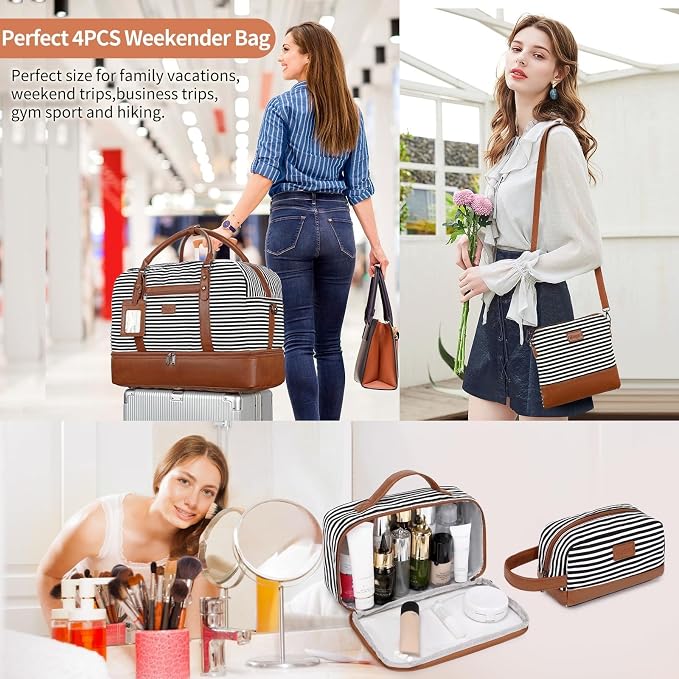 4PCS Weekender Bags for Women Large Overnight Weekend Travel Duffel Bags | Travel Bag Carry-on Tote Hospital Bag with Shoe Compartment Crossbody Toiletry Bag for Travel Business Gym Water Resistant - Image 2