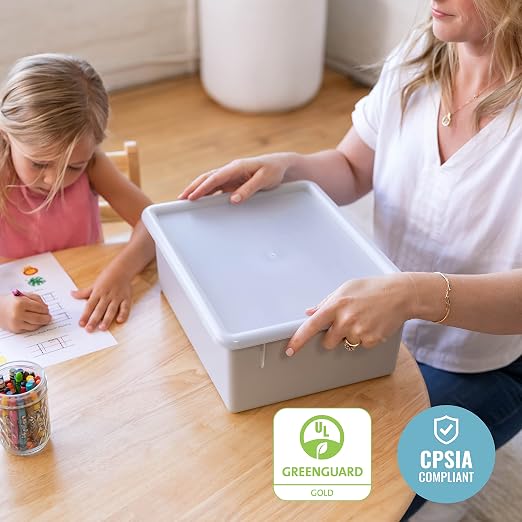ECR4Kids Letter Size Tray Organizer with Lid, Large, 10-Piece, Light Grey | Durable plastic, GREENGUARD Gold Certified, 1 gallon capacity, stackable/nestable, easy-lift lids, classroom & home use - Image 6