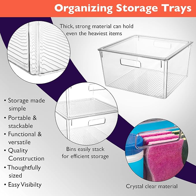 ClearSpace Plastic Storage Bins with Lids, Pantry Organizer, XL, 4 Pack | Plastic storage bins with lids for pantry organization and refrigerator storage - Image 4