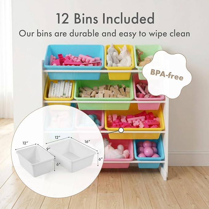 Humble Crew Kids Toy Organizer with 12 Bins, 4 Tier Storage for Playroom - Image 4
