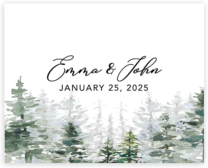 Andaz Press Custom Large Canvas Wedding Guest Book Alternative, 16 x 20 Inches, Misty Woodland Forest Trees Horizontal Boho Personalized Sign Our Canvas Guest Book Signs for Wedding Rustic Woodland by AndazPress