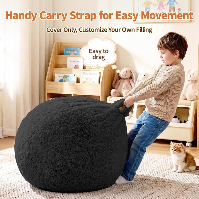 Stuffed Animal Storage Bean Bag Chair Cover, Soft Bean Bag Cover | Fluffy Faux Fur Stuffed Animal Storage Chair, Non-Slip Bottom, Fill with Plush Toys or Blankets, for Adults Teens Kids Girls - Image 6