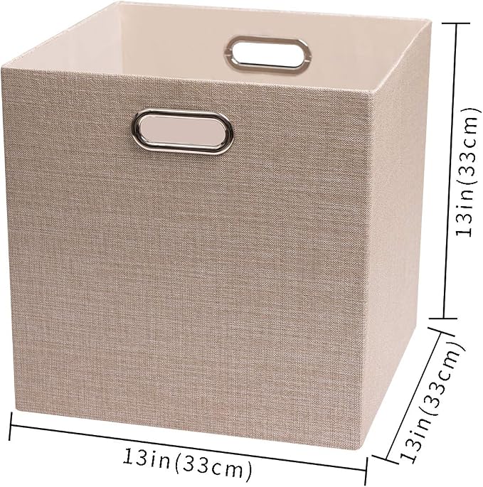 Posprica Storage Cube Basket Bins,13×13 Foldable Storage Boxes for Closet Organizer Shelf Cabinet Bookcase,Thick Fabric Drawer,Set of 4, Beige - Image 3