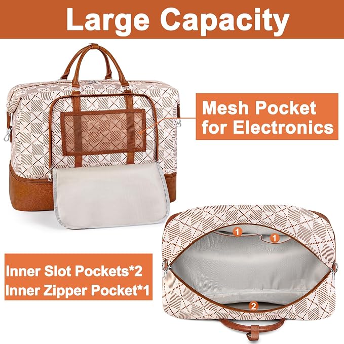 TIBES Travel Weekender Bag for Women, Overnight Bag with Shoe Compartment | 3PCS Large Travel Duffel Bag for Gym, Travel, Hospital, Business Trip, Carry On Tote, Wet & Dry Separation, Water Resistant - Image 4