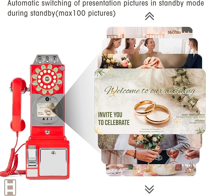 Video Audio Guest Book, Wedding Phone Customized Video Messages, Record Preserve Your Special Occasions, Ideal for a Variety of Memorable Party Occasions (Wall Phone,Red) - Image 3