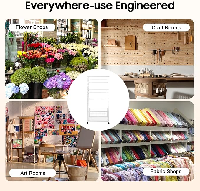 Ribbon Holder Organizer Rack, Double-Sided 16-Layer Ribbon Shelf with Wheel | Ribbon Display Rack, Multifunctional Metal Flower Wrapping Paper Storage Stand for Craft Room Flower Shop, White - Image 7