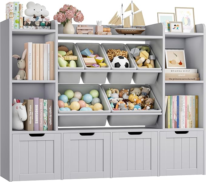 Toy Storage Organizer with Movable Drawer Toy Organizer for Kids | Large Toy Organizers and Storage with 6 Storage Cubbies, Kids Toy Storage and Toy Chest for Playroom and Kids Room, Grey - Image 6