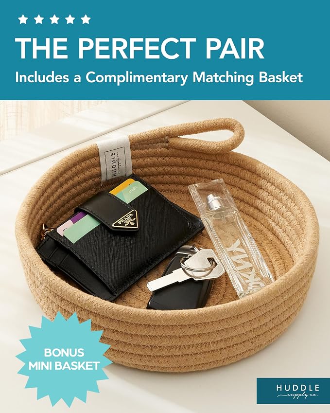 Huddle XXXXL WASHABLE Jumbo 125L Blanket Basket for Living Room, Toys, Baby | Woven Decorative Cotton Rope Black Jute Big Basket+Mini Basket for Nursery, Dog Toys, Storage, Organization Bins 24x17in - Image 6