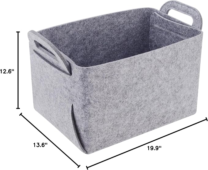 Storage Basket Felt Storage Bin Collapsible& Convenient Box Organizer with Carry Handles for Office Bedroom Closet Babies Nursery Toys Laundry (Light grey, 19.9inch（L）×13.6inch（W）×12.6inch（H）) - Image 8