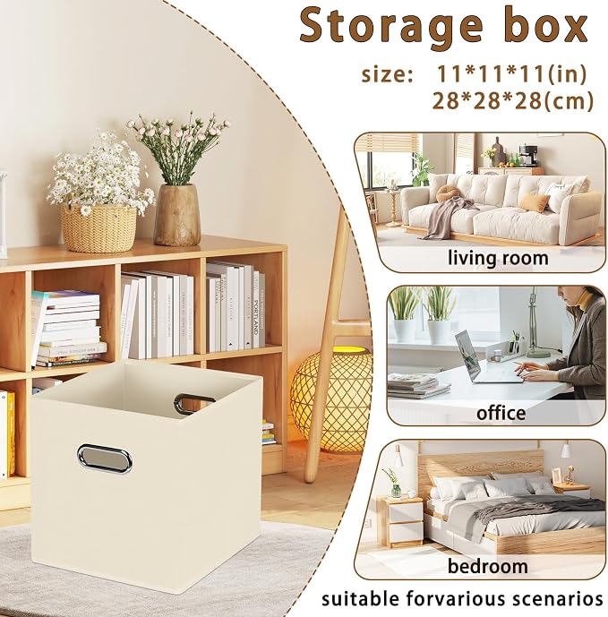 STOREONE Fabric Storage Bins Cubes Baskets Containers-(11X11X11) with Dual Handles for Shelf Closet, Nursery Home ， Bedroom Organizers, Foldable Set of 1 (Creamy- White ) - Image 2