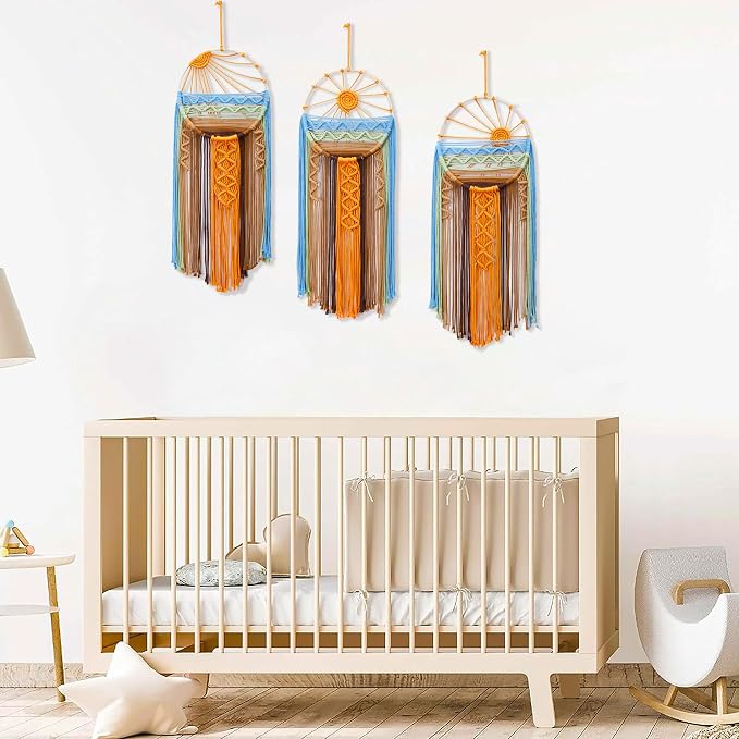 Artilady 3 Pack Macrame Wall Hanging Tapestry, Boho Sun Art Dream Catcher | Large Tapestry, Handmade Woven, Farmhouse Rustic, Colorful Sun Wall Art Set, Bedroom Living Room Entryway Home Decor - Image 6