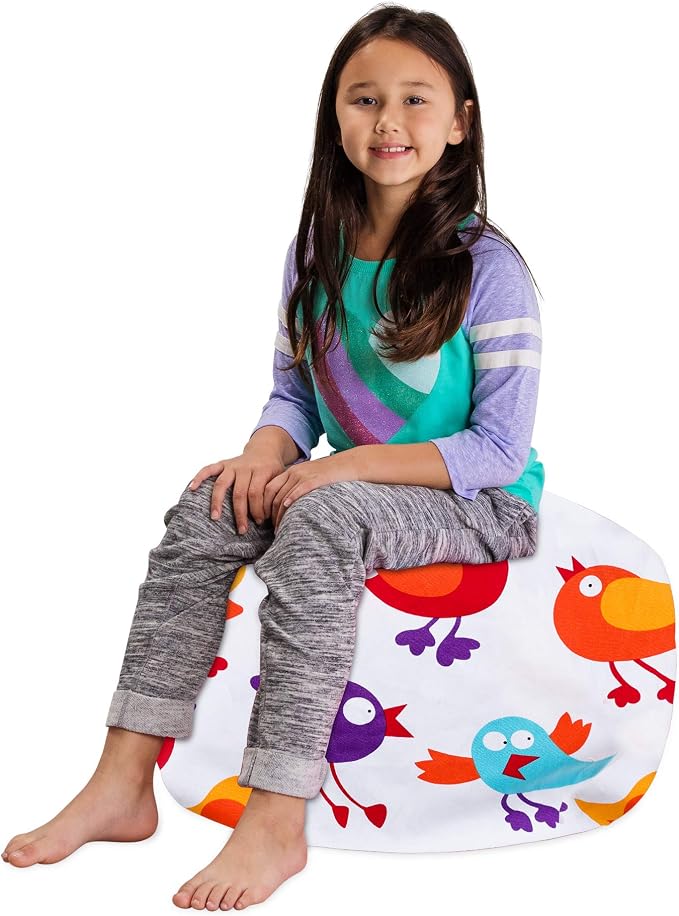 Posh Creations Stuffable Kids Stuffed Animal Storage Bean Bag Chair Cover - Childrens Toy Organizer Medium 27" - Canvas Birds on White - Image 4