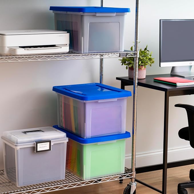 IRIS USA 3-Pack 35 Qt. Letter/Legal File Box with Lid, Clear/Blue | Organize lesson plans, classroom files and teaching materials with clear storage for teachers, schools and educators - Image 3