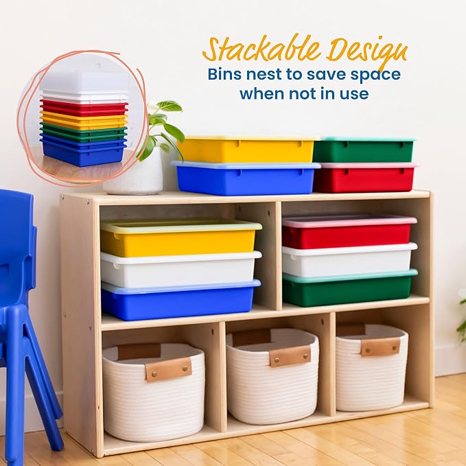 ECR4Kids Letter Size Tray Organizer with Lid, Small, 10-Piece, Assorted | Durable plastic, GREENGUARD Gold Certified, 2 gallon capacity, stackable/nestable, easy-lift lids, classroom & home use - Image 5