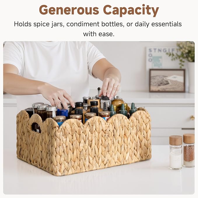 StorageWorks Wicker Baskets, Large Scalloped Baskets, Water Hyacinth | Scalloped Wicker Basket for Living Room, Decorative Scalloped Baskets for Storage, Wicker Baskets for Organizing and Decor - Image 5