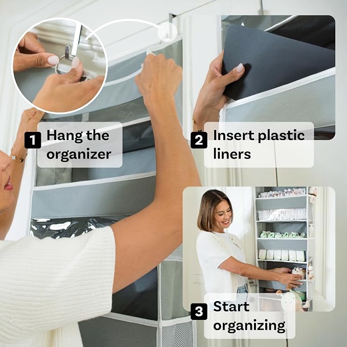 Ooh So Tidy 5-Tier Over Door Hanging Organizer, Grey | Holds 44 lb across 5 large & 10 mesh pockets, clear windows, fits doors 20 in wide or more, 15x55.5x6.5 in - Image 6