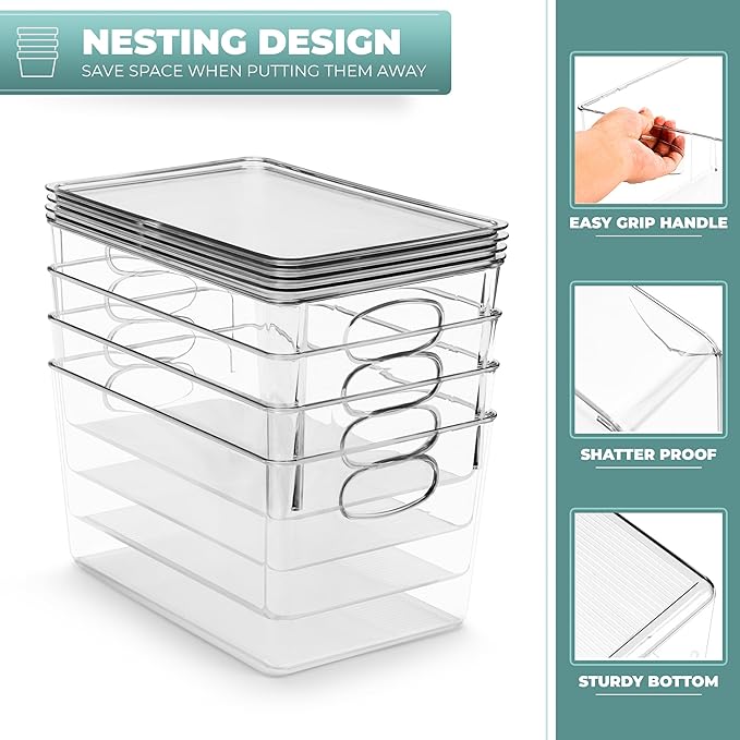 Sorbus Large Clear Plastic Bins with Lids – Stackable Organizer for Toys, Clothes, Medicine, Makeup, Closet, Art Supplies, Bathroom, Shoes – 8 Pack - Image 6