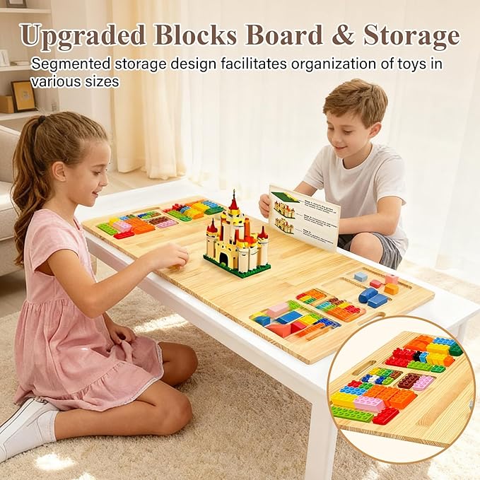 Building Baseplate Table with Storage, Large Activity Building Tray Board for Kids, Adults & Seniors, Multi-Functional Sensory Play Table for Organizing and Displaying Creative Projects - Image 4