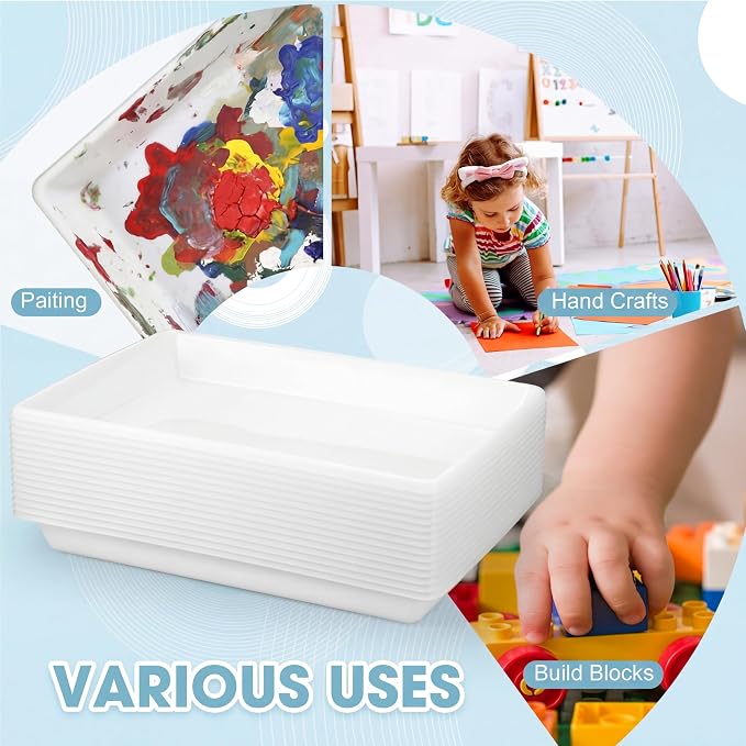 Maitys 15 Pcs Activity Plastic Art Trays 14.57 x 10.63 x 1.77 Inch Large Crafts Organizer Serving Storage Tray for Kids School Classroom DIY Project Painting Home Organizing Supply(White) - Image 4