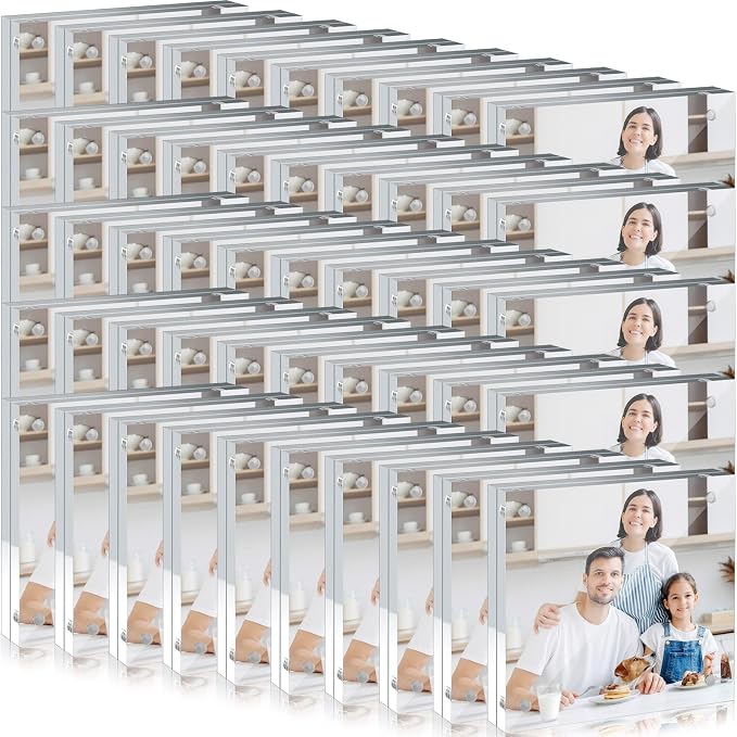 Handepo 50 Pack 4 x 4 Acrylic Picture Frames Bulk Clear Acrylic Magnetic Photo Frames 20mm Thick Double Sided Frameless Freestanding Display for Photos Cards Bedroom Living Room Home Office by Handepo