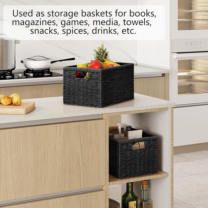 2 Packs Large Wicker Storage Basket, Closet Storage Baskets Bins for Shelves, Decorative Collapsible Baskets for Organizing Clothes Toy Nursery Bathroom Organizers and Storage, Black - Image 6